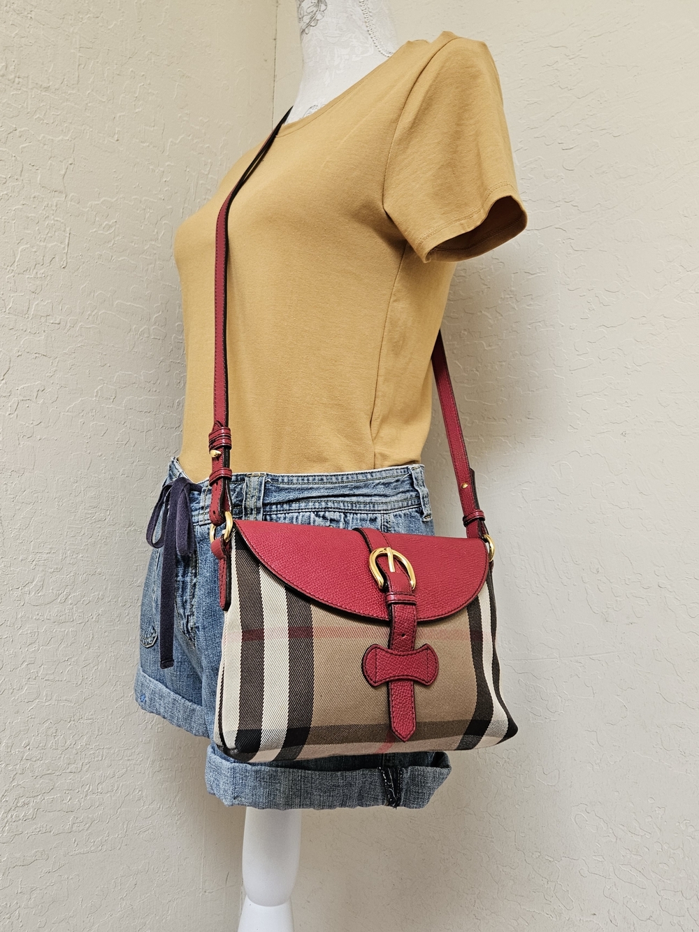 Burberry Small Canvas Leather Check Milton Shoulder Bag AUTHENTIC